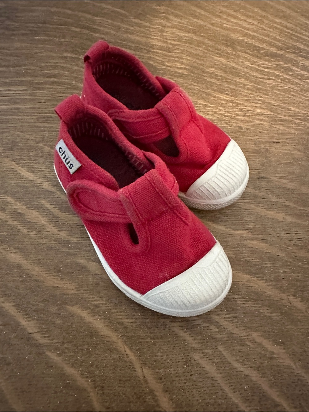 Chus Kids Red Canvas Hook-and-Loop Sneakers with White Toe Cap